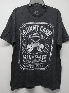 Johnny Cash Man in Black T-Shirt Zion Rootswear Music Tee Mens XXL Gray